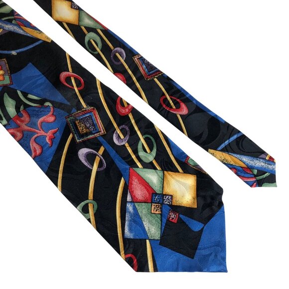 Carlo Palazzi Studio Silk Tie Black Colorful Mens Necktie Office Artistic Fun - Picture 1 of 8
